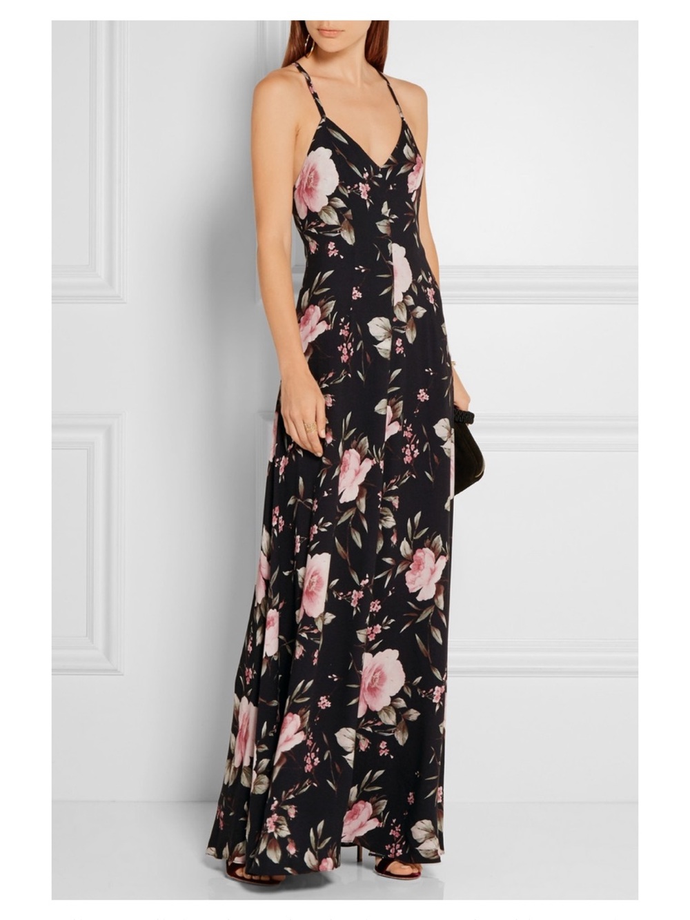 Alice + Olivia Black Maxi Dress with Pink Floral Print